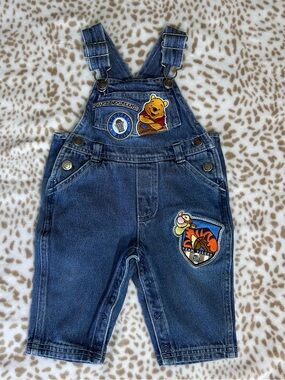 Vintage 1990 Winnie the Pooh Navy Denim Overalls for Kids